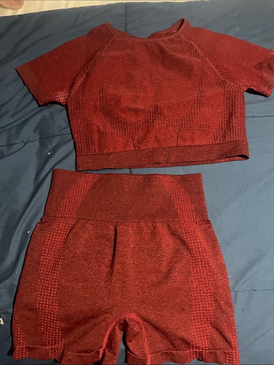Other - Red Seamless Short Sleeve Crop Top & High-Waist Bike Shorts Set